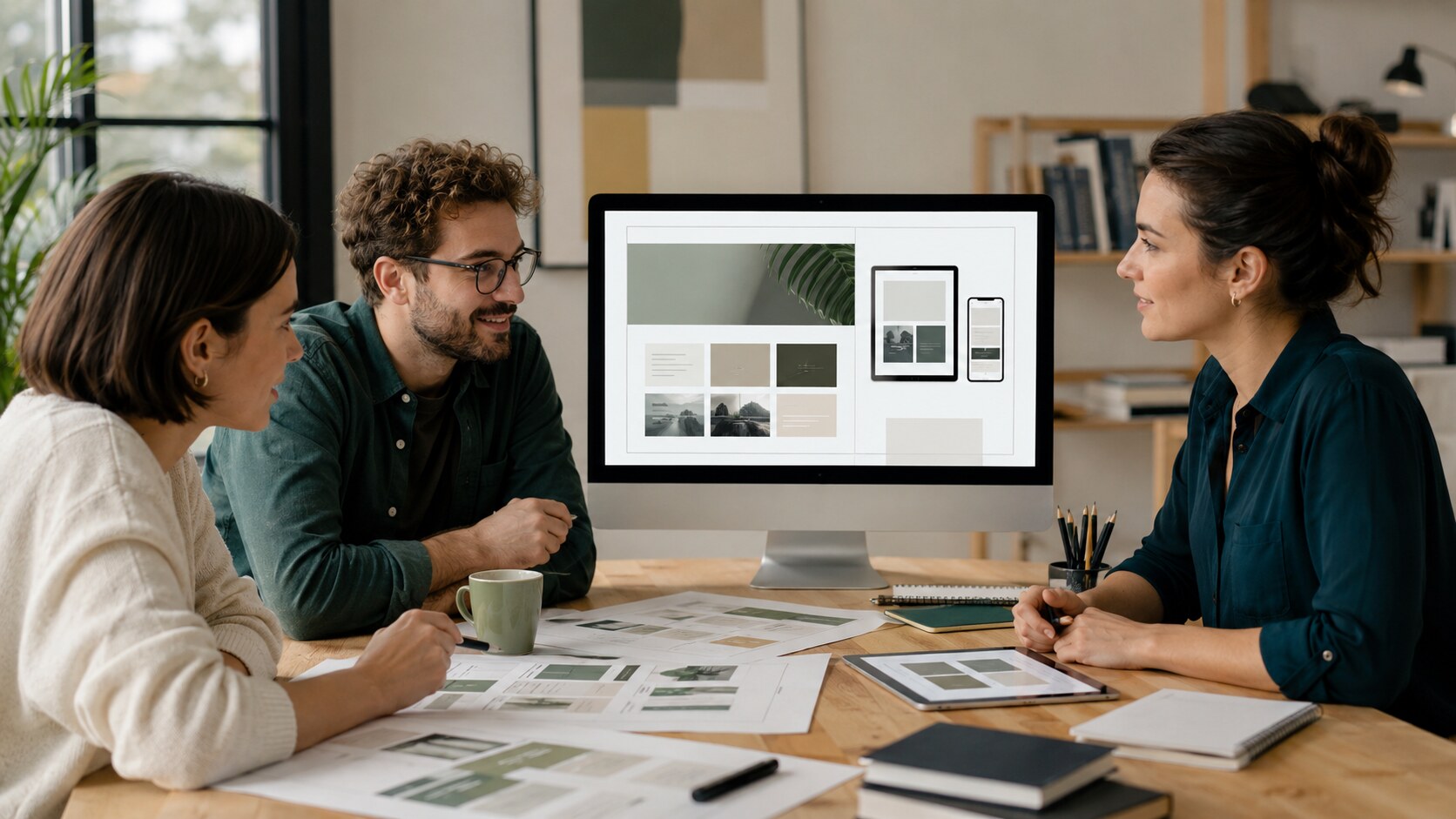 Redesign di un sito WordPress con Elementor Team di lavoro discute wireframe e nuovo design di un sito WordPress