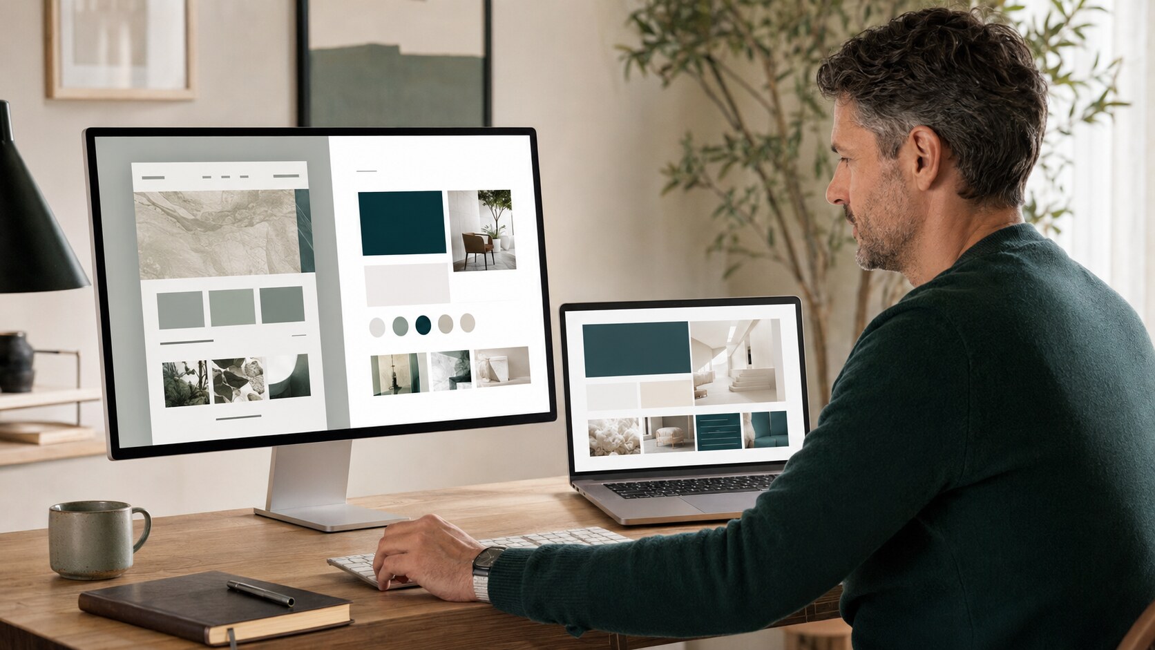 Restyling di un sito WordPress Web designer analizza il restyling di un sito WordPress su monitor