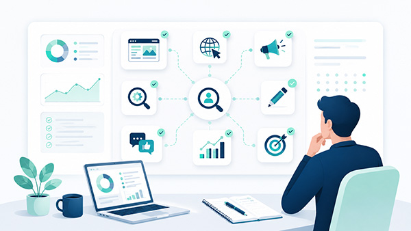 Professionista che analizza le competenze necessarie per un progetto digitale
