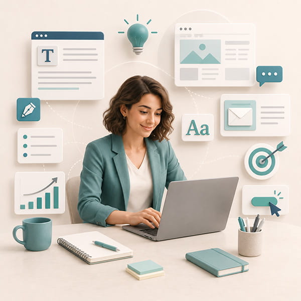 Copywriter freelance che progetta testi per siti web, landing page e campagne digitali
